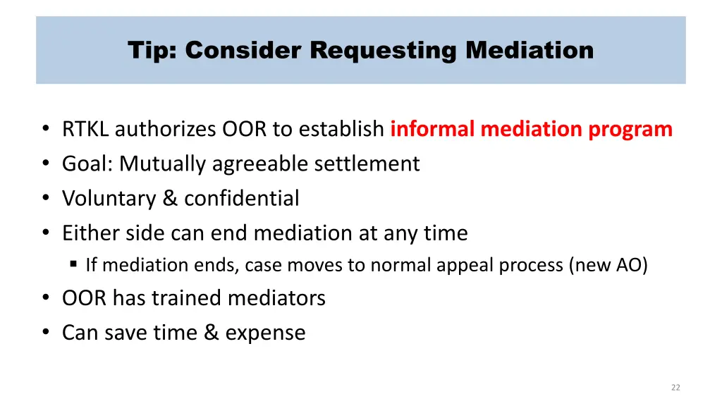 tip consider requesting mediation