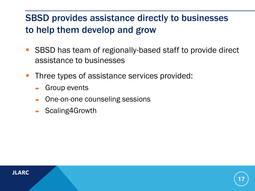 sbsd provides assistance directly to businesses