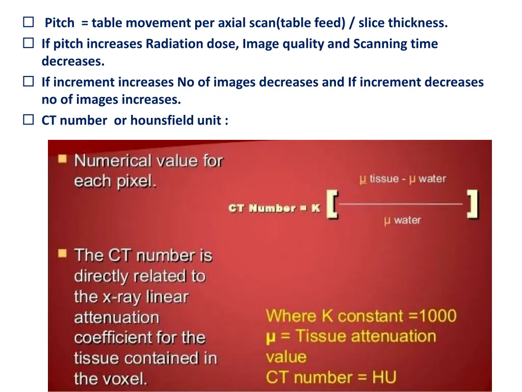 pitch table movement per axial scan table feed