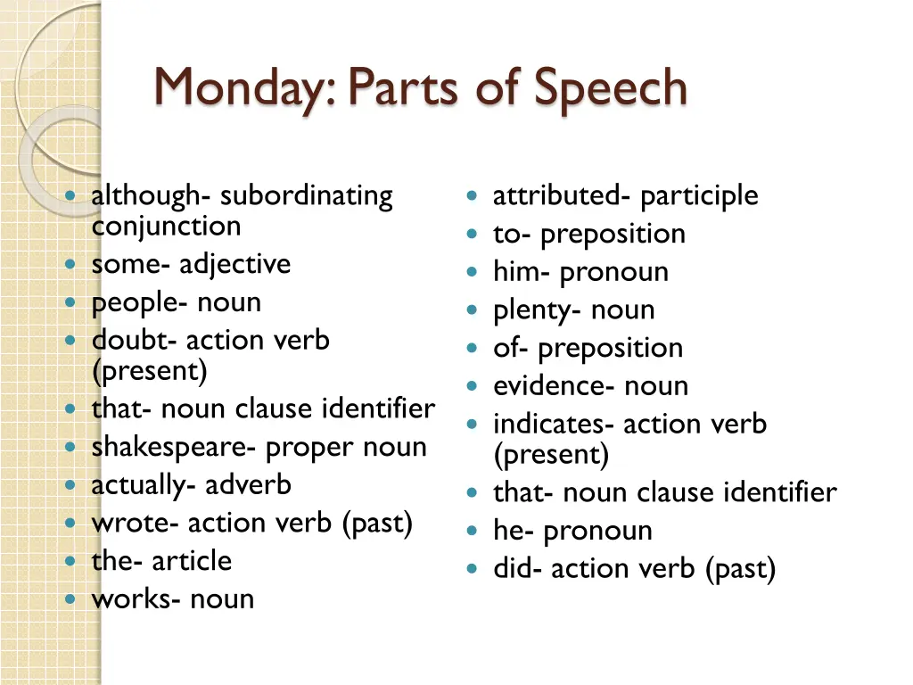 monday parts of speech 1