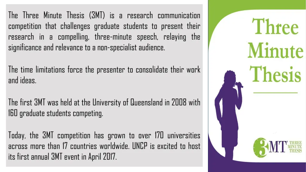 the three minute thesis 3mt is a research