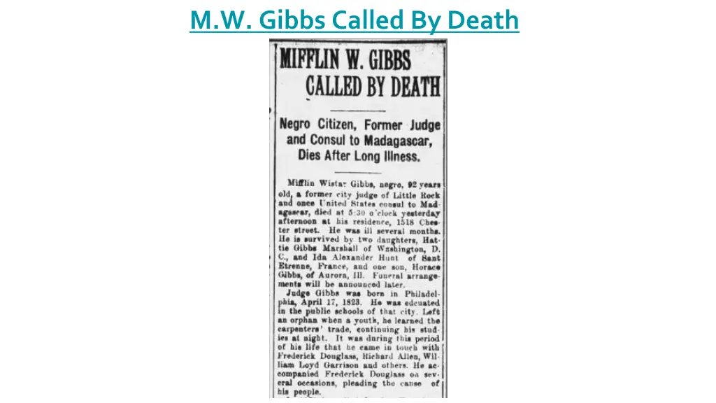 m w gibbs called by death