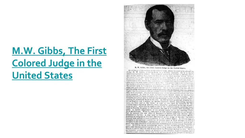 m w gibbs the first colored judge in the united