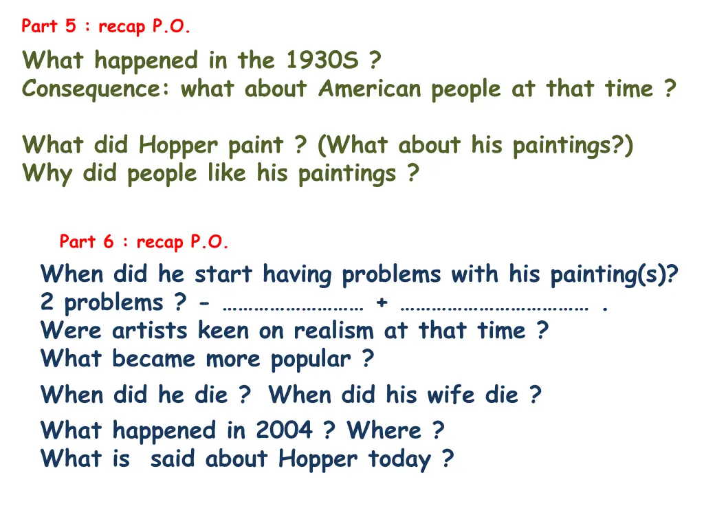 part 5 recap p o what happened in the 1930s