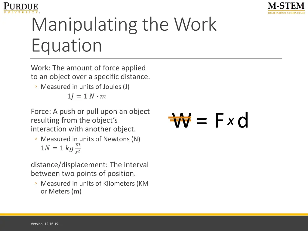 manipulating the work equation