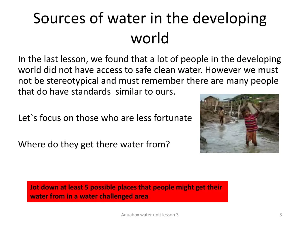 sources of water in the developing world