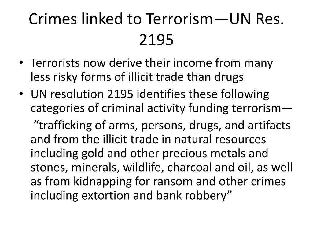 crimes linked to terrorism un res 2195 terrorists