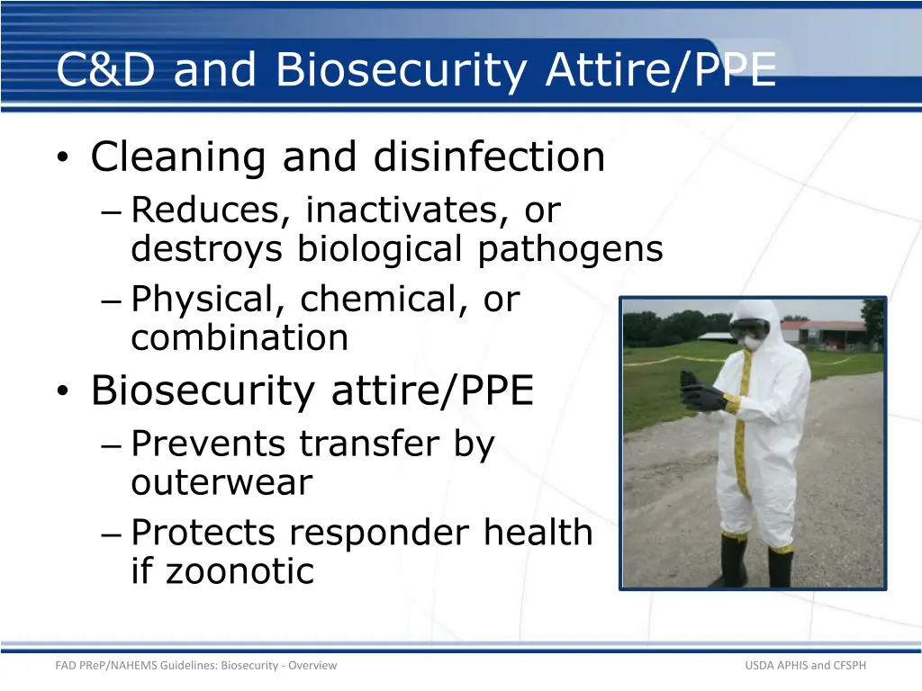 c d and biosecurity attire ppe