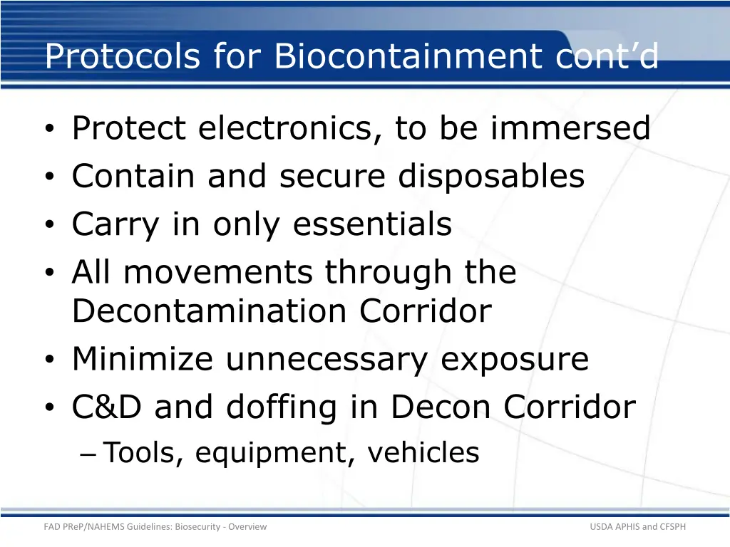 protocols for biocontainment cont d