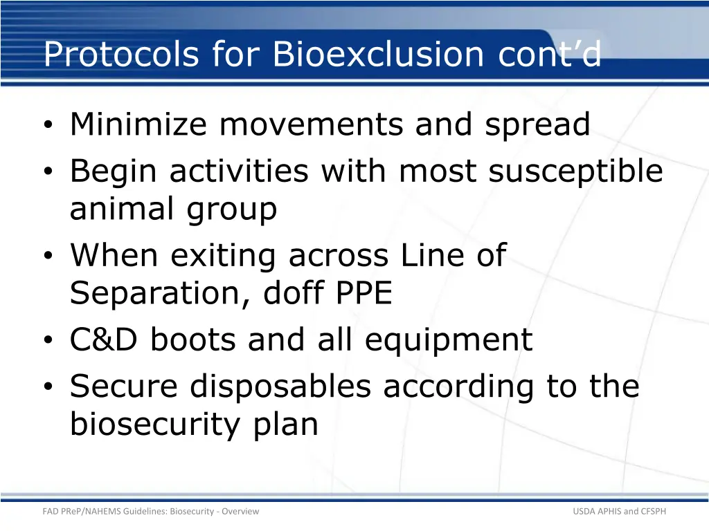 protocols for bioexclusion cont d