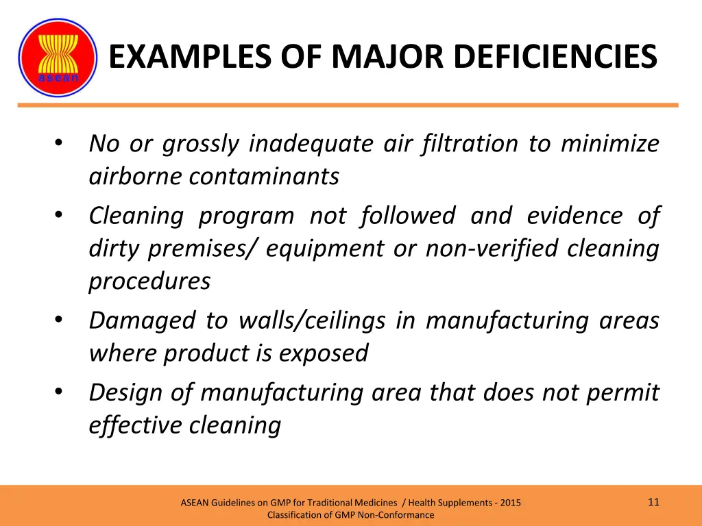 examples of major deficiencies