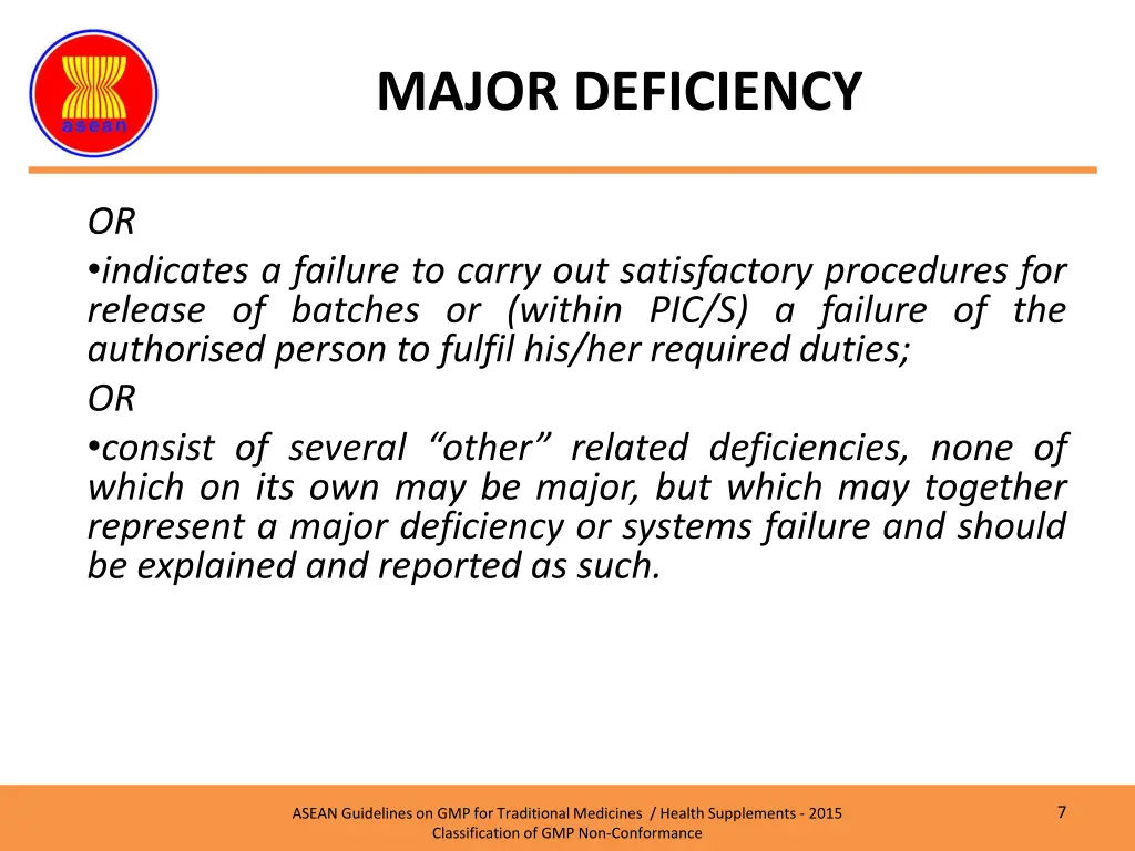 major deficiency 1