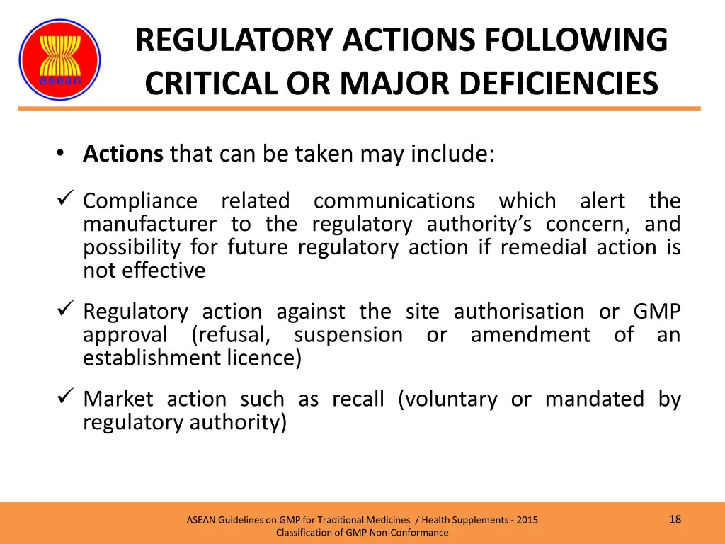 regulatory actions following critical or major 2