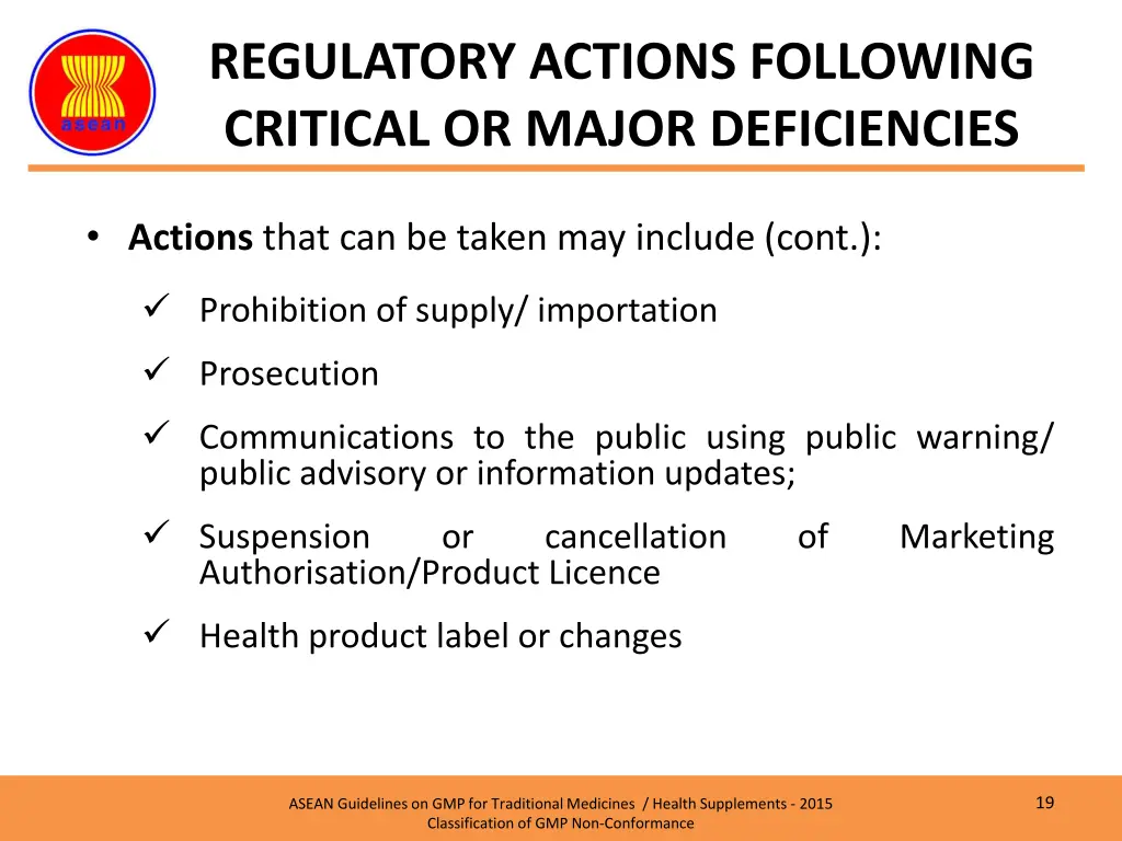 regulatory actions following critical or major 3