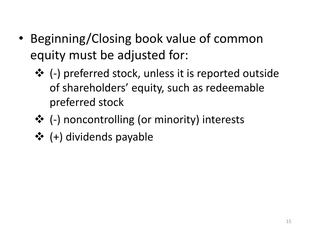 beginning closing book value of common equity