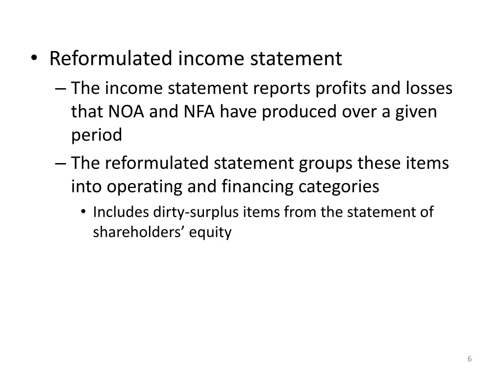 reformulated income statement the income