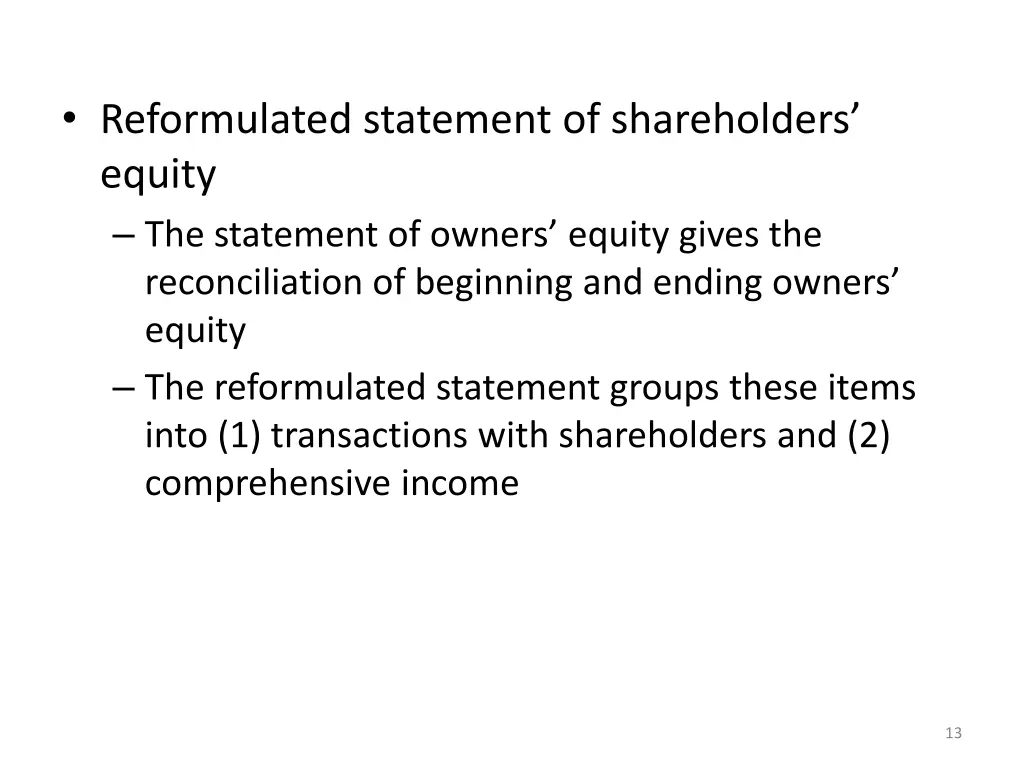 reformulated statement of shareholders equity