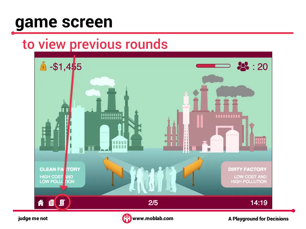 game screen to view previous rounds