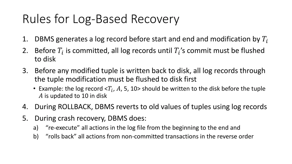 rules for log based recovery