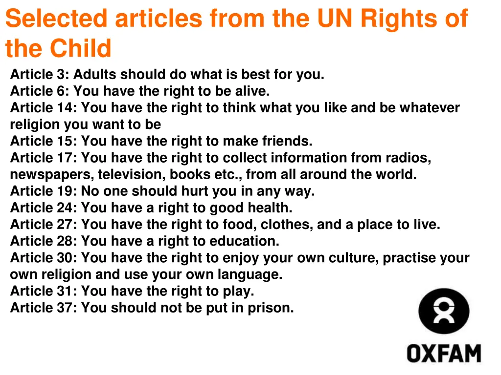 selected articles from the un rights of the child