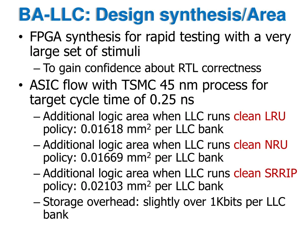 ba llc design synthesis area fpga synthesis