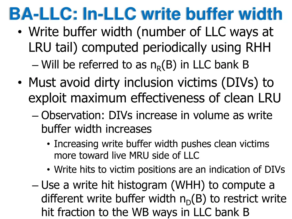 ba llc in llc write buffer width write buffer