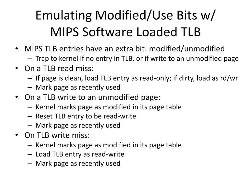 emulating modified use bits w mips software