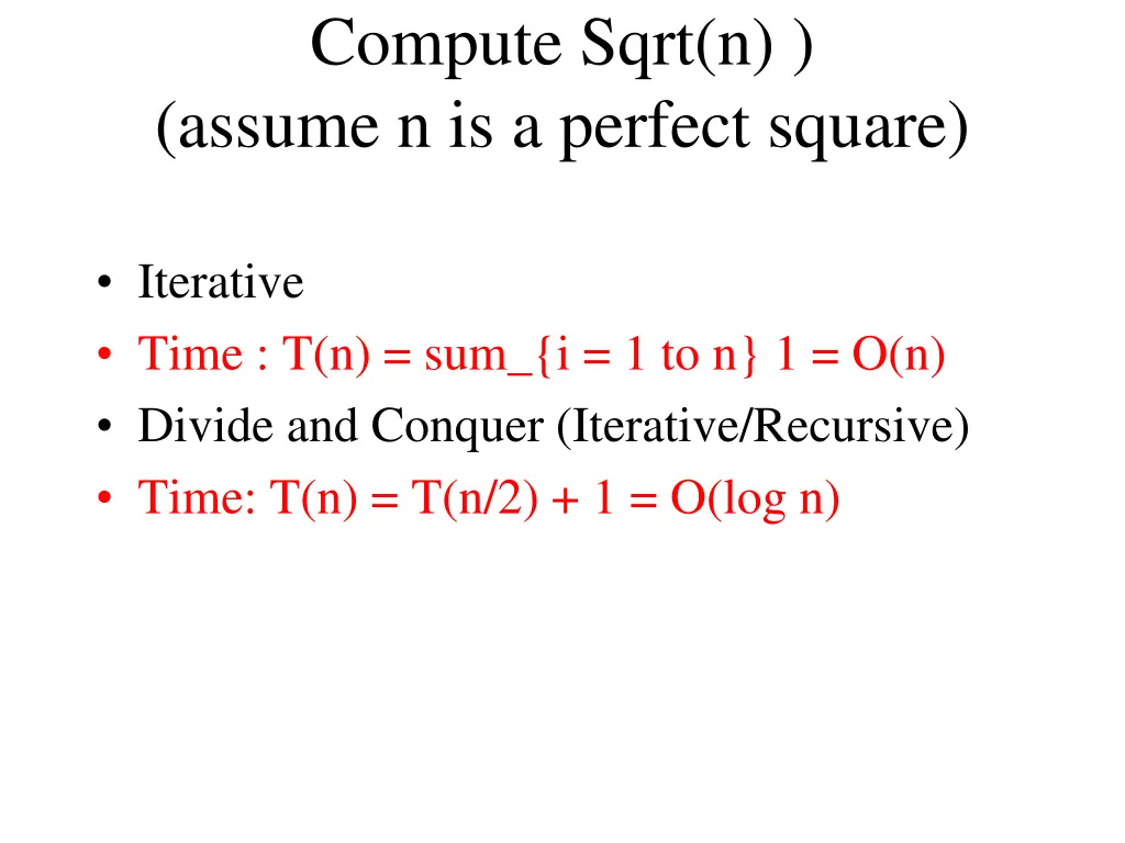 compute sqrt n assume n is a perfect square