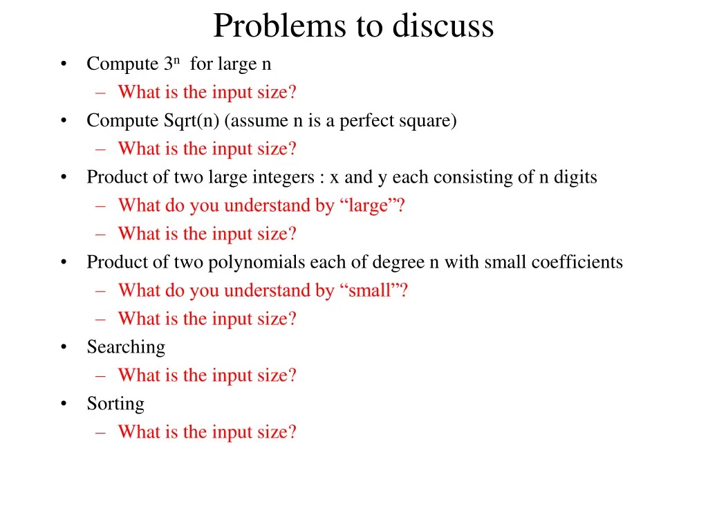 problems to discuss compute 3 n for large n what