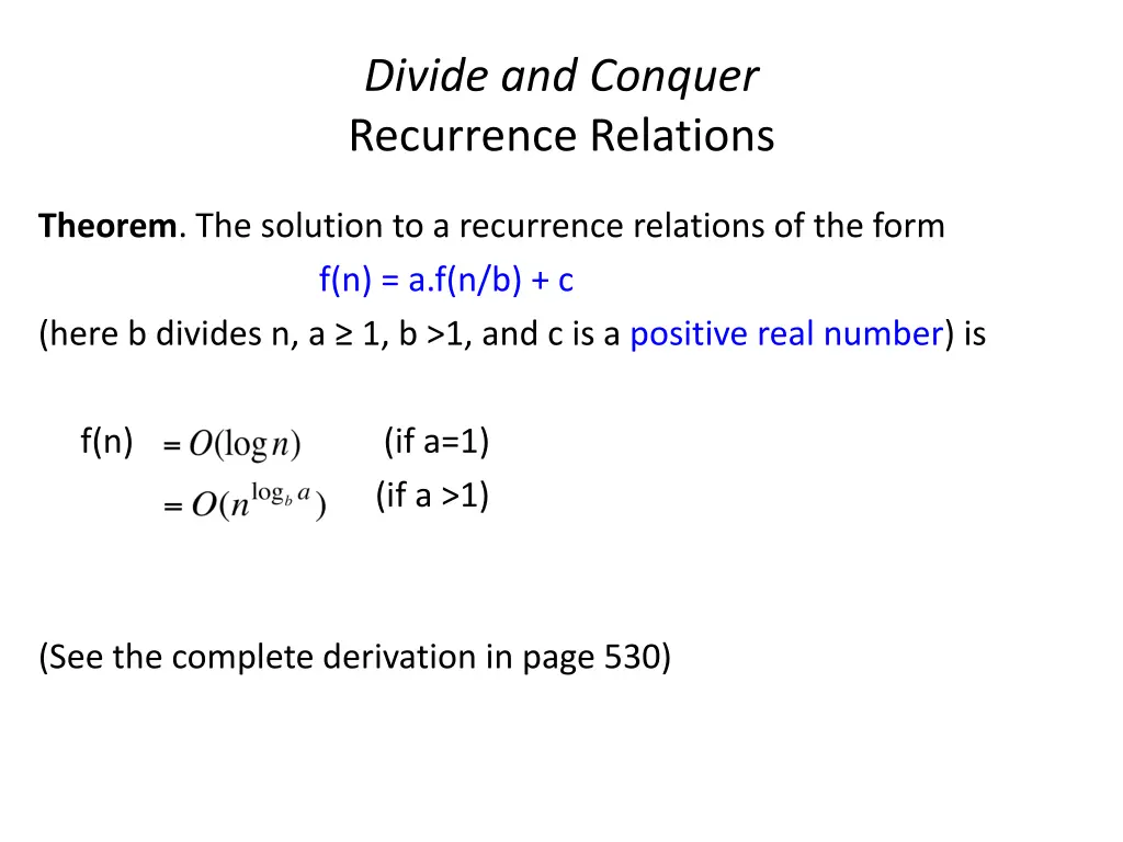 divide and conquer recurrence relations 2