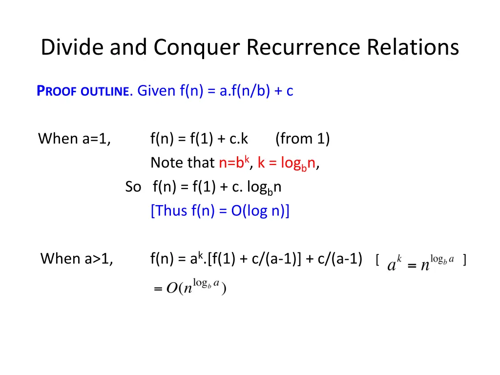 divide and conquer recurrence relations 4