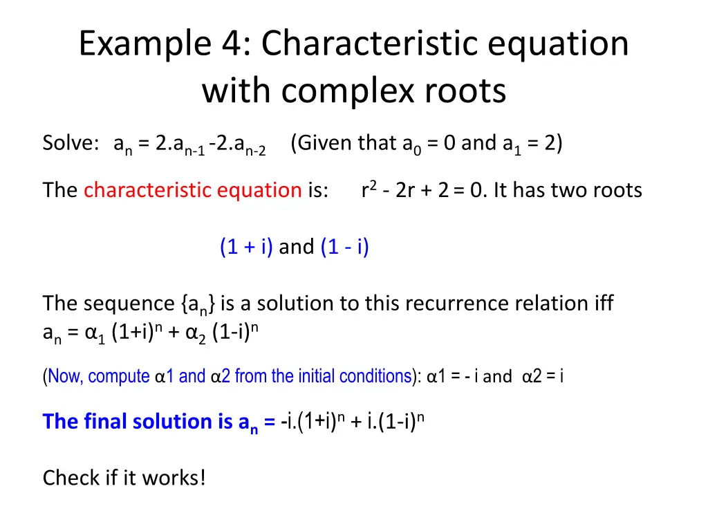 example 4 characteristic equation with complex