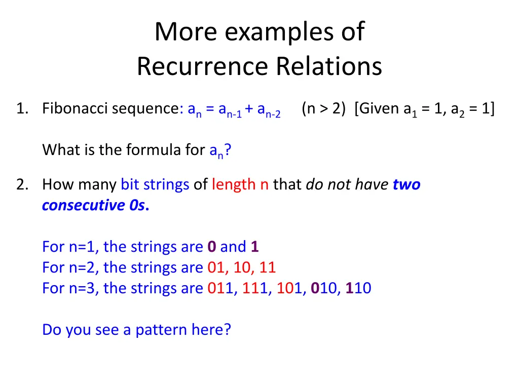 more examples of recurrence relations