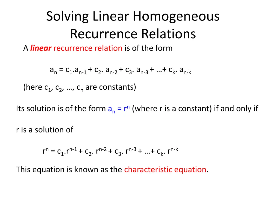 solving linear homogeneous recurrence relations