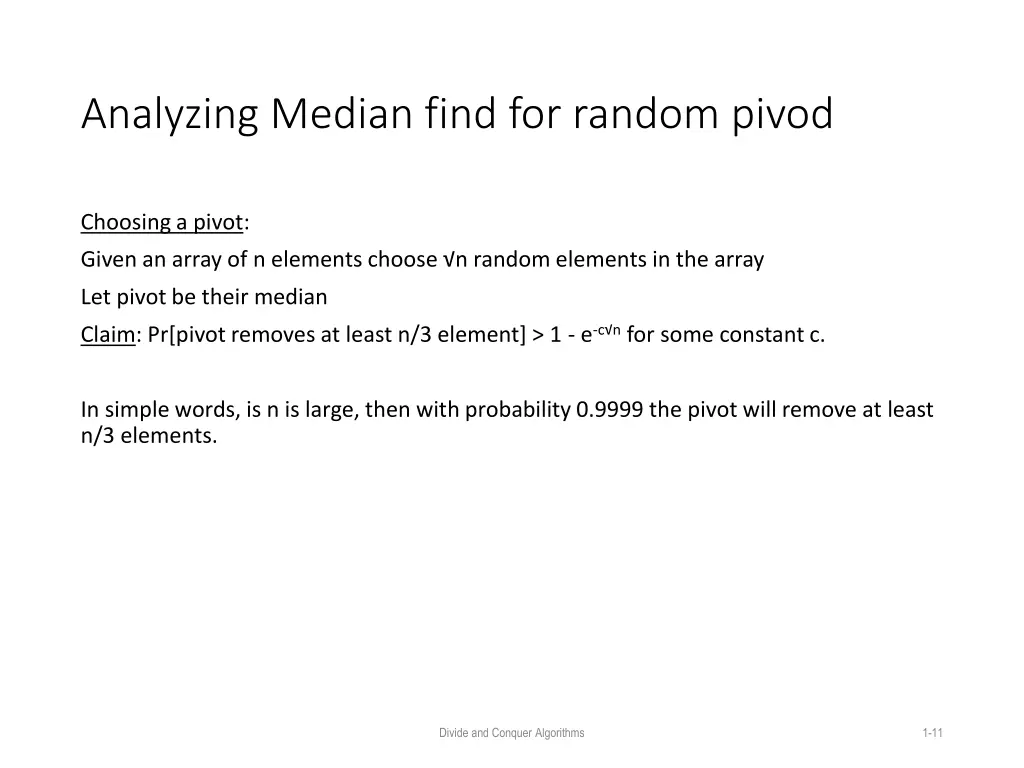 analyzing median find for random pivod