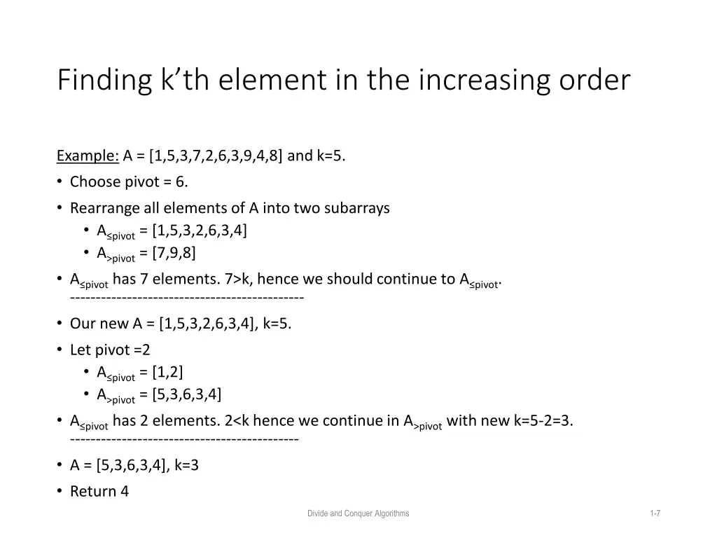 finding k th element in the increasing order 1