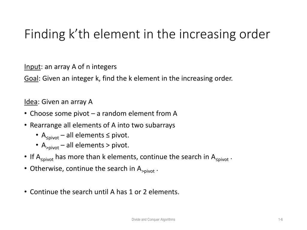 finding k th element in the increasing order