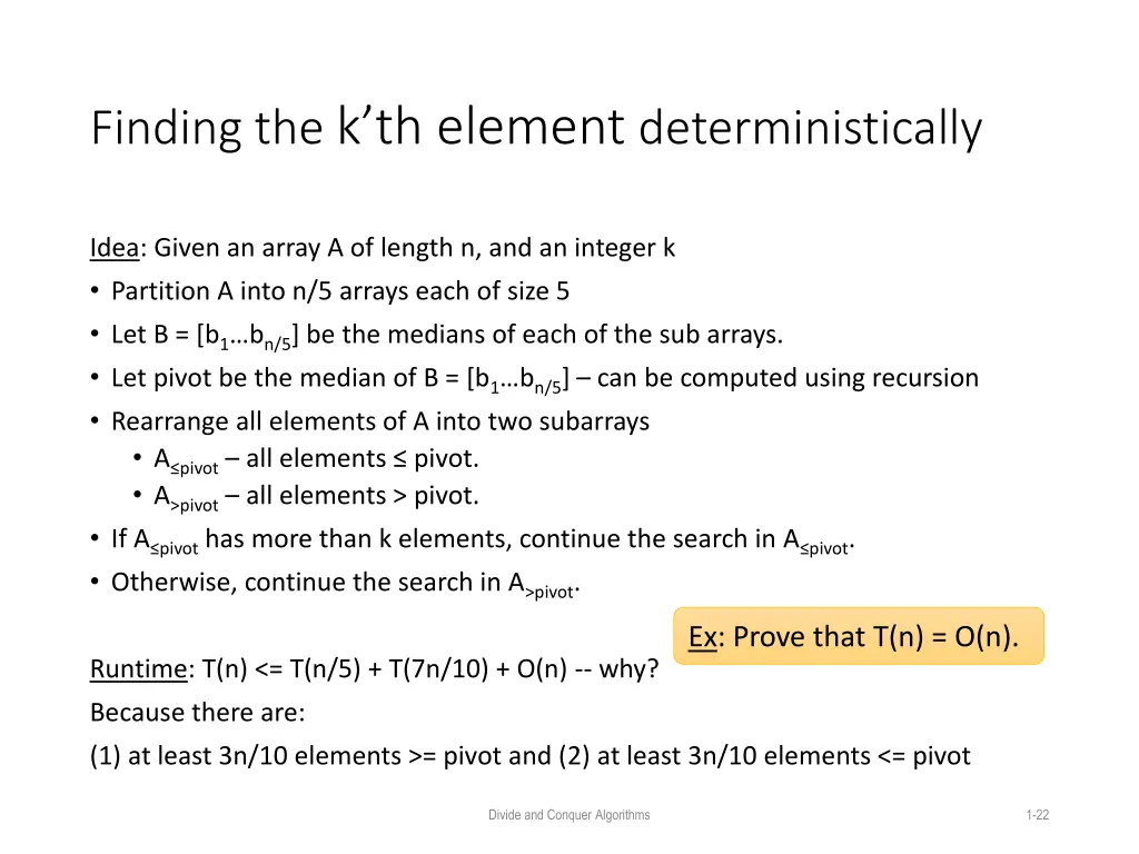 finding the k th element deterministically 1