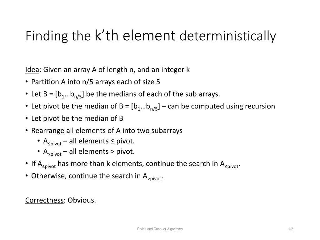 finding the k th element deterministically