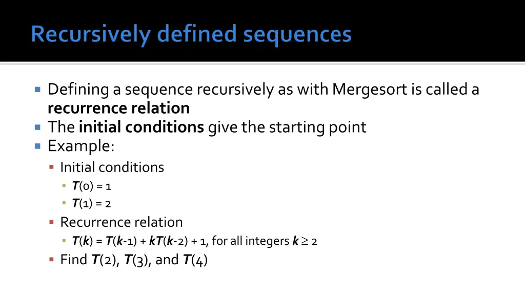 defining a sequence recursively as with mergesort