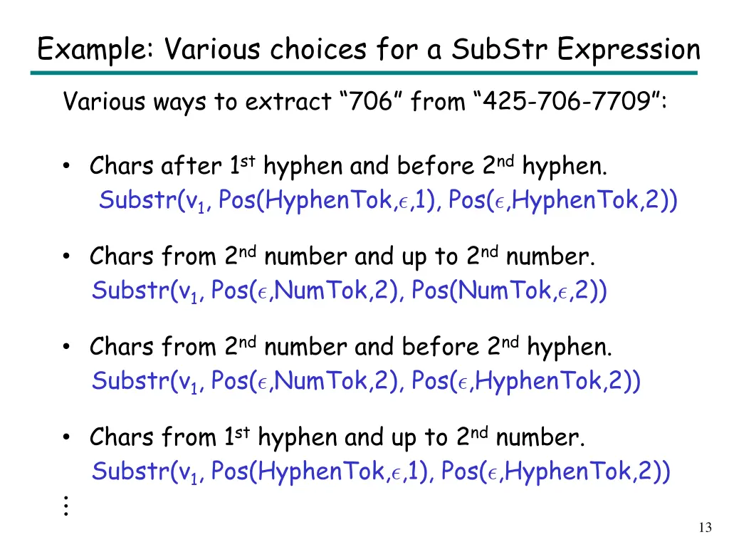 example various choices for a substr expression