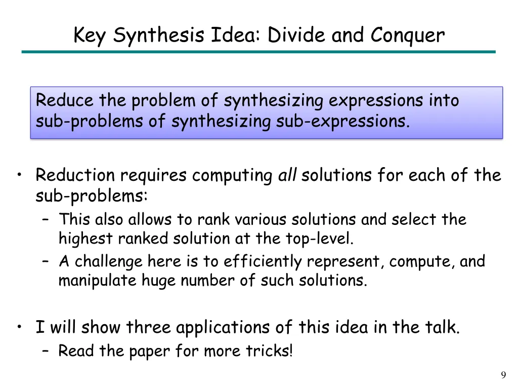 key synthesis idea divide and conquer