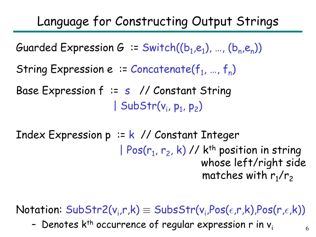 language for constructing output strings