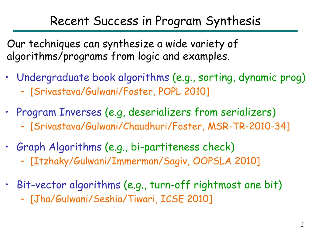 recent success in program synthesis