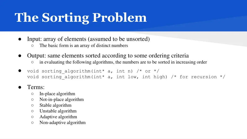 the sorting problem