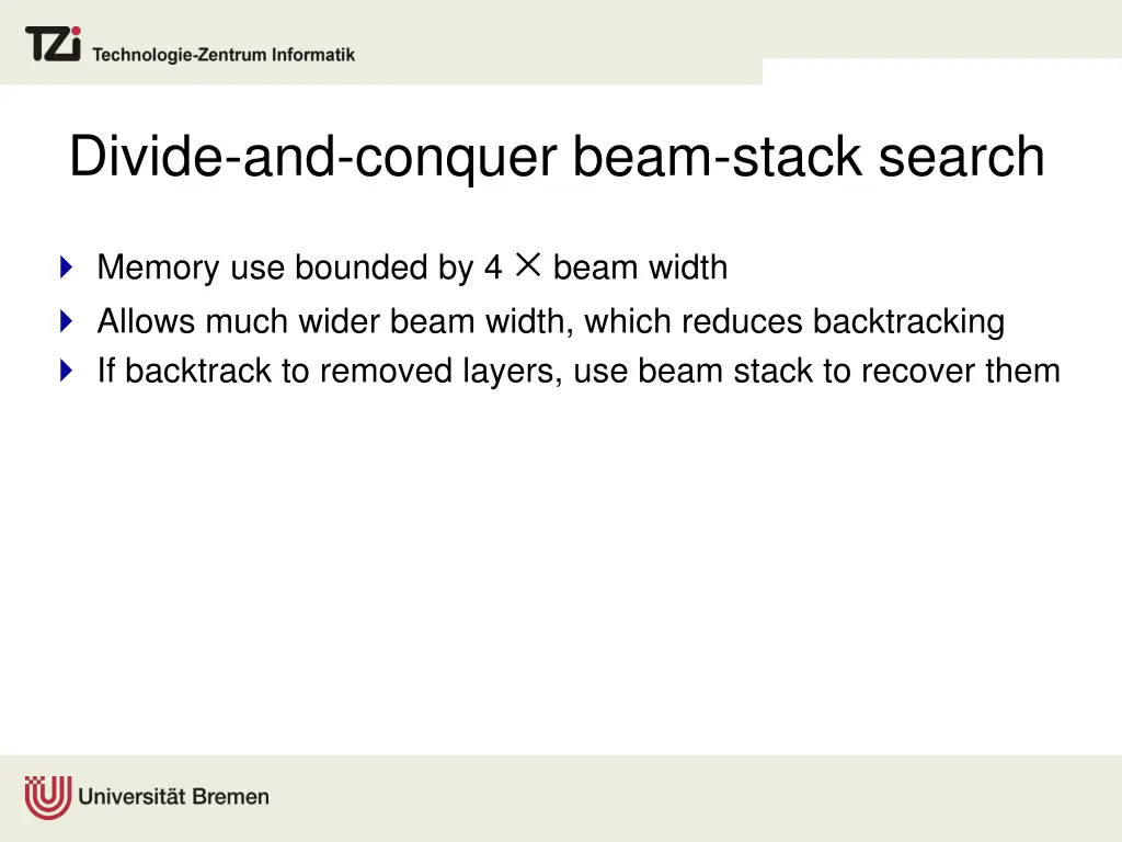 divide and conquer beam stack search