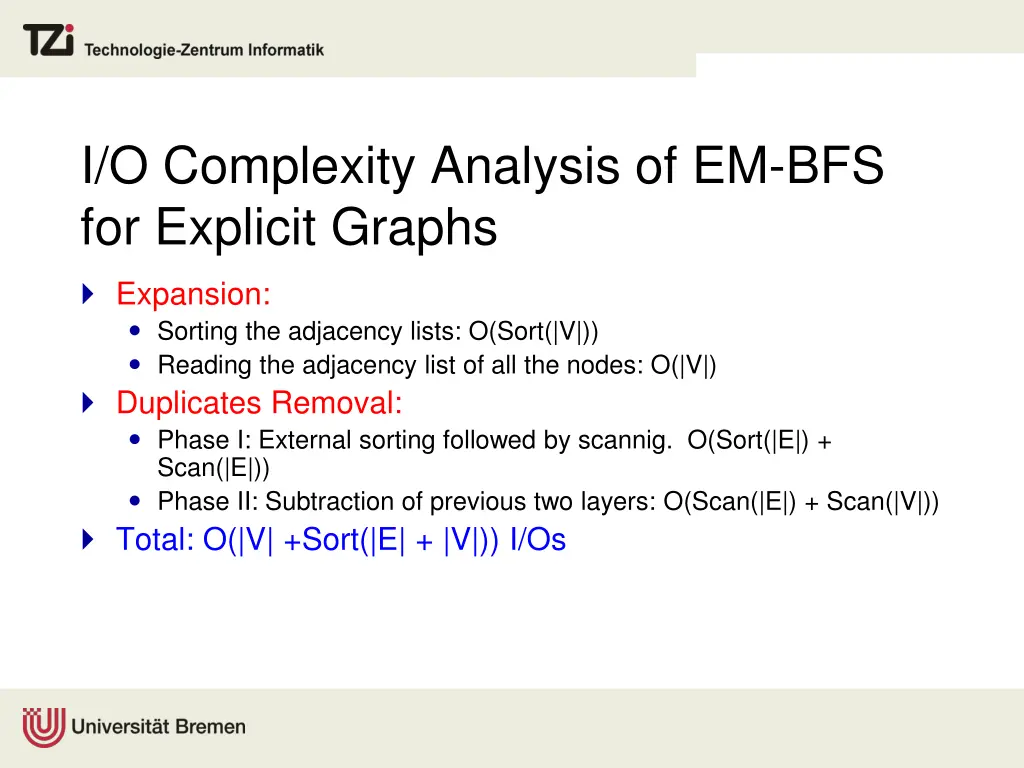 i o complexity analysis of em bfs for explicit