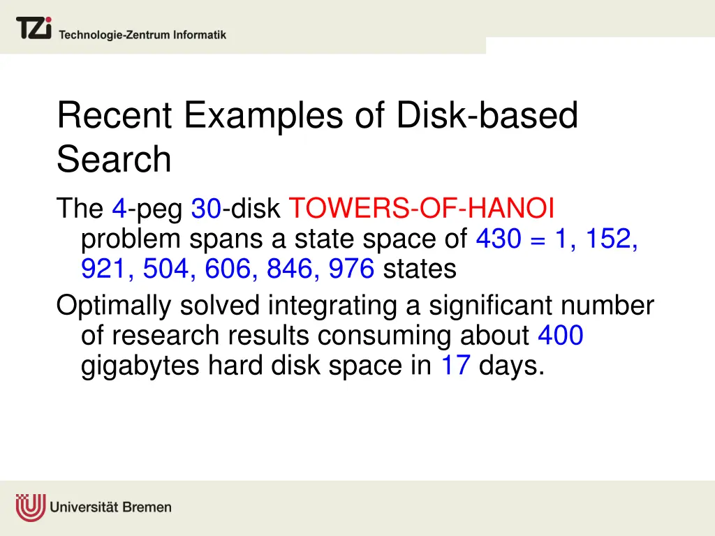 recent examples of disk based search