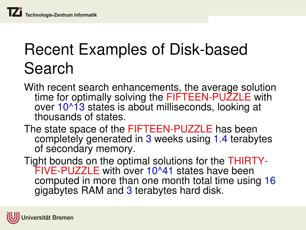 recent examples of disk based search with recent