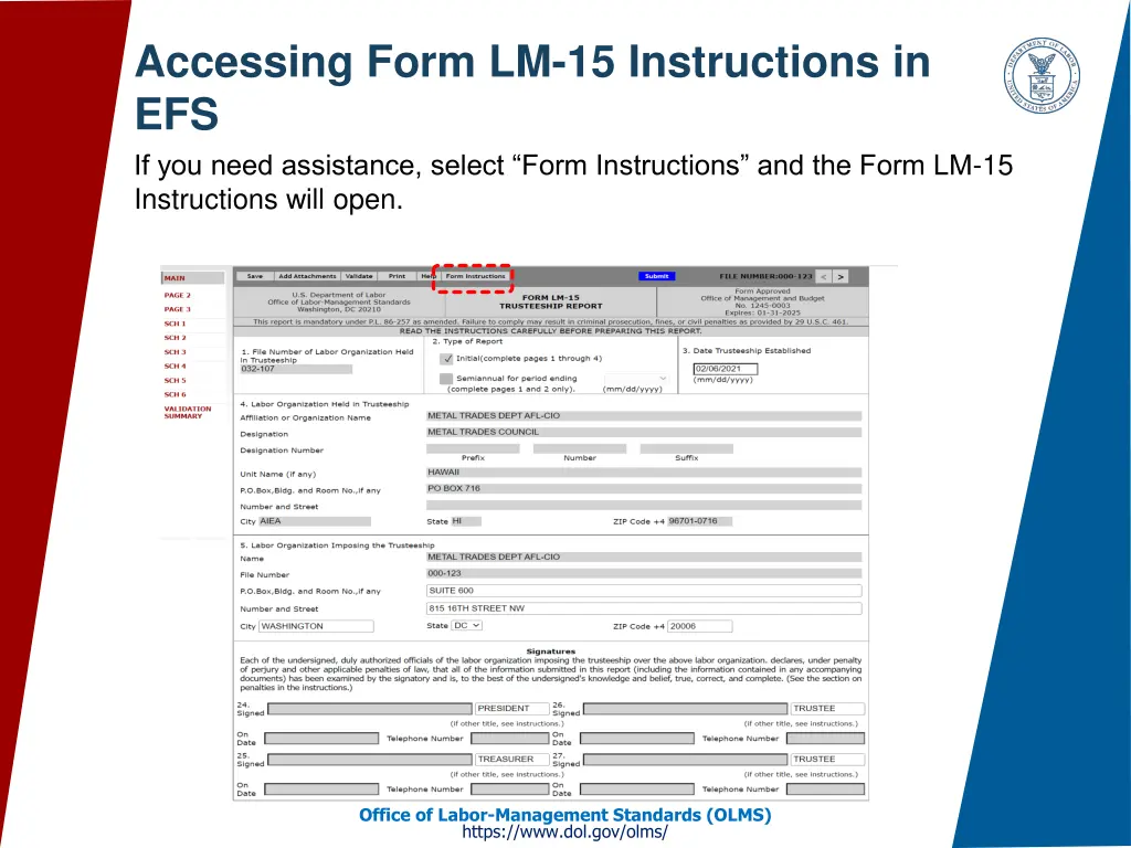 accessing form lm 15 instructions